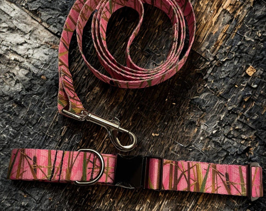 pink waterfowl camo leash anld collar set